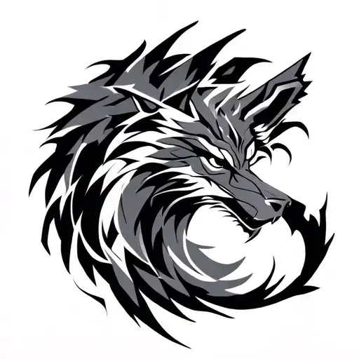 Circular Tribal Wolf Origami And Dragon