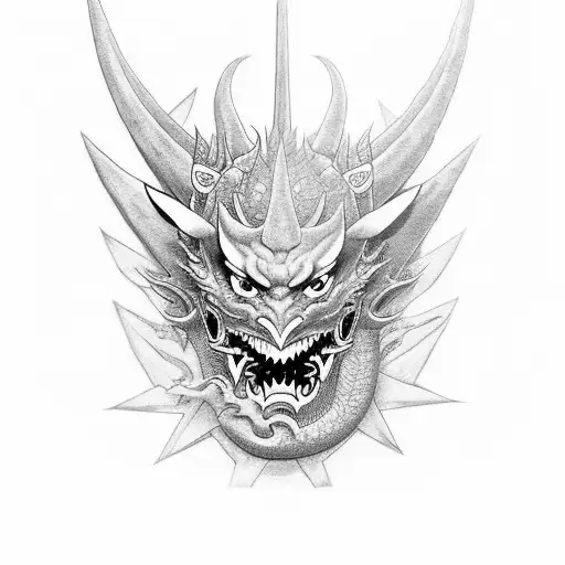 Hannya Mask With A Dragon In Black And Gray