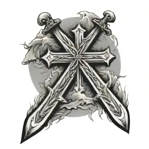 Skiing And Relegion Christian Cross Tattoo Design