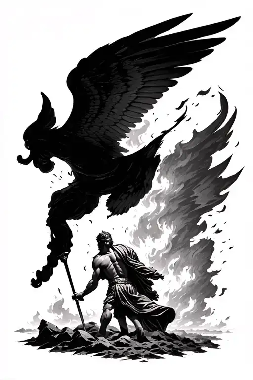 Incurs Falling From The Shy Wing On Fire Above A Battlefield Where Achilles Stands