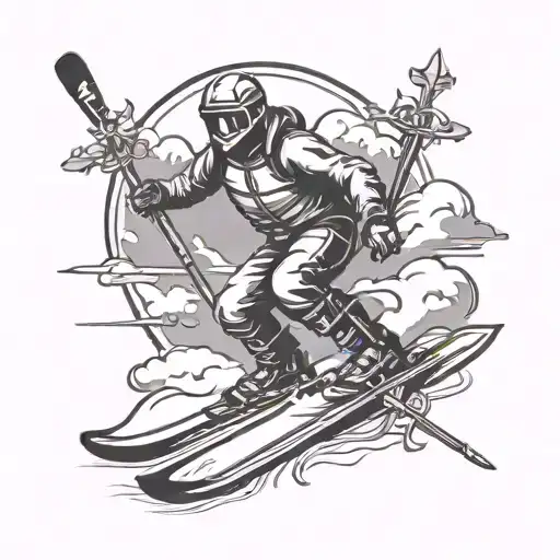 Skiing And Christian Cross Tattoo Design