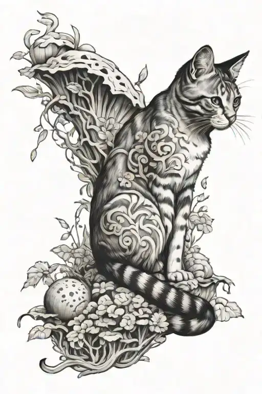 Cat Laying Amongst Fungi Looking Defeated