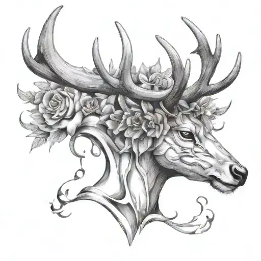 Deer Head With Antlers And What Is Wrapped Around The Antlers And Coming Out Of The Head