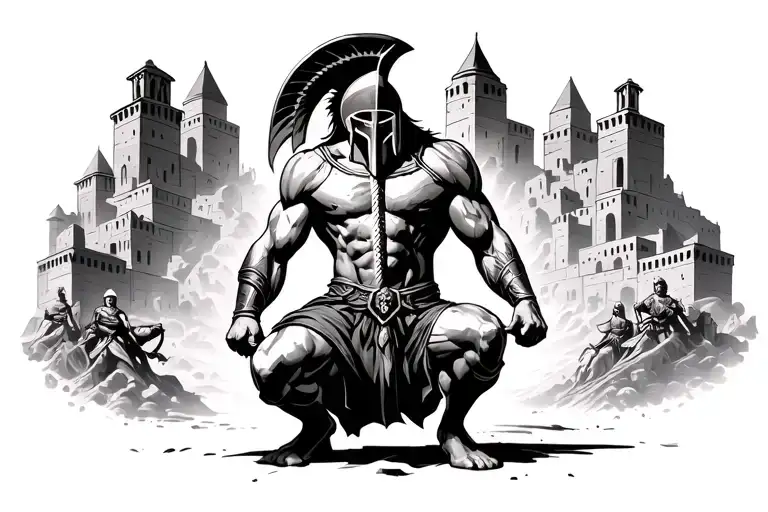 Spartan On His Knees With Spartan Buildings All Around Him