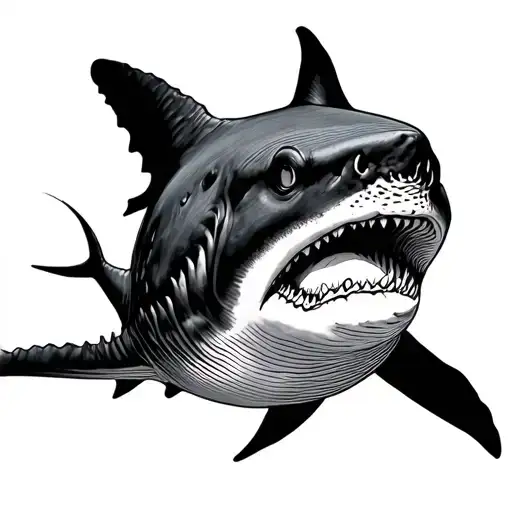 Whale Shark Thin Lines Spine Tattoo Design