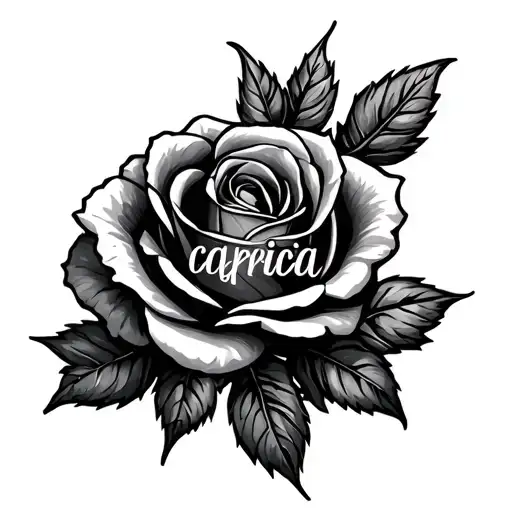 Single Line Rose With The Name Capricia In Cursive In The Middle Of The Stem