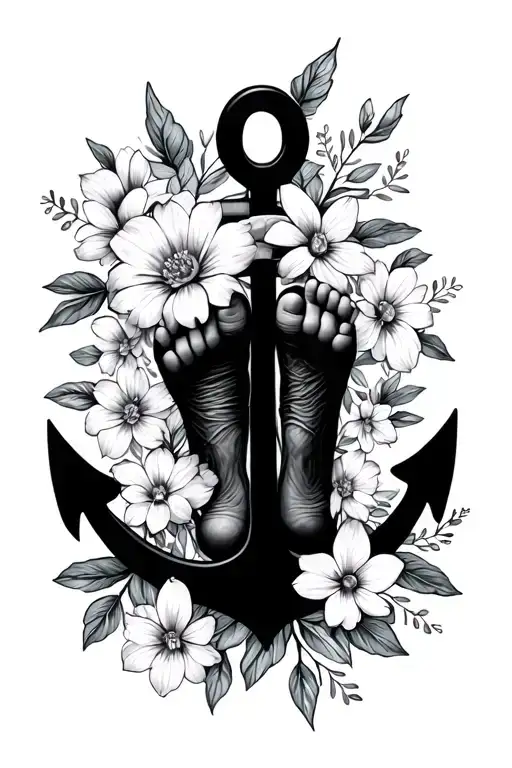 Flowers Around Baby Feet And Birthday With An Anchor