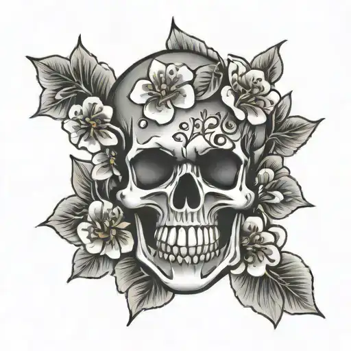 Emoji Smiley Face Skull With Cherry Blossoms