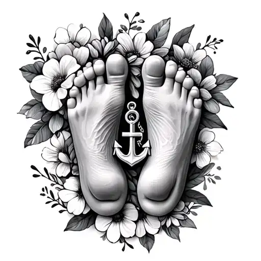 Flowers Around Baby Feet And Birthday With An Small Anchor
