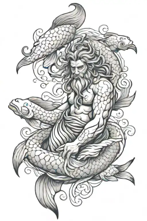 Poseidon With Koi Fish