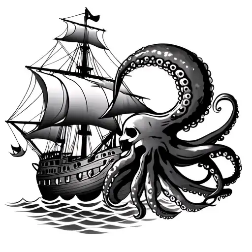 Pirate Ship And Octopus Wrapped