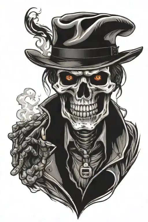 Cowboy On Fire Smoking Cigar Smoking Skeleton Man Standing
