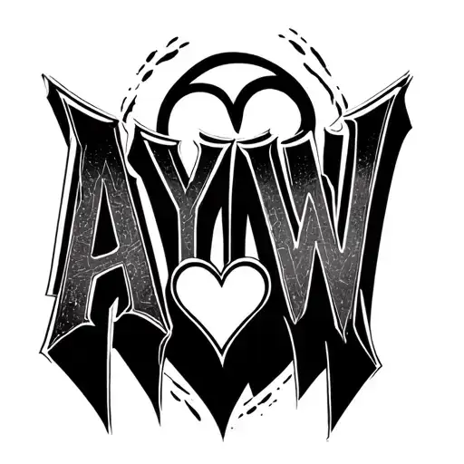The Initial Ayw Tattoo Is Black With A Modern Aesthetic Font Combined With A Heart Image