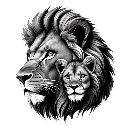 Lion Side Face With A Lion Baby In The Lions Eye