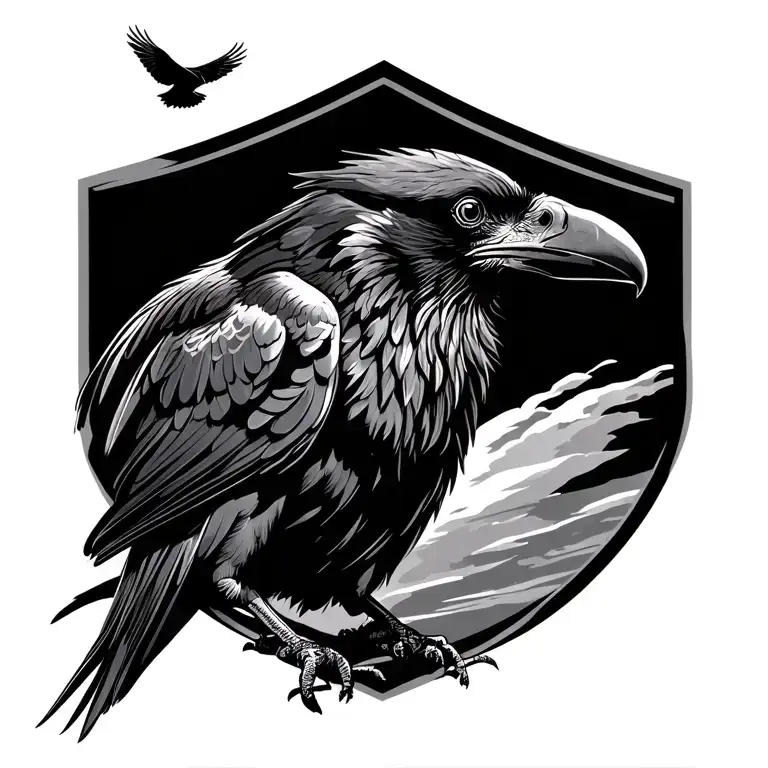 Black Raven Side Profile And Another One Flying In The Distance Above