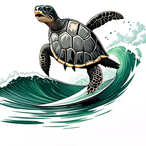 Turtle Surfing On A Wave That Turns Into Irish Flag