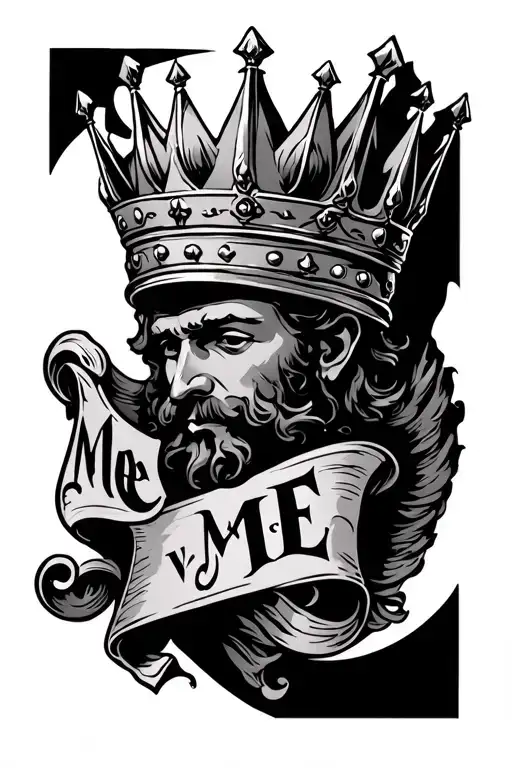 King Chest Piece With A King Crown With A Scroll That Says Me Vs Me
