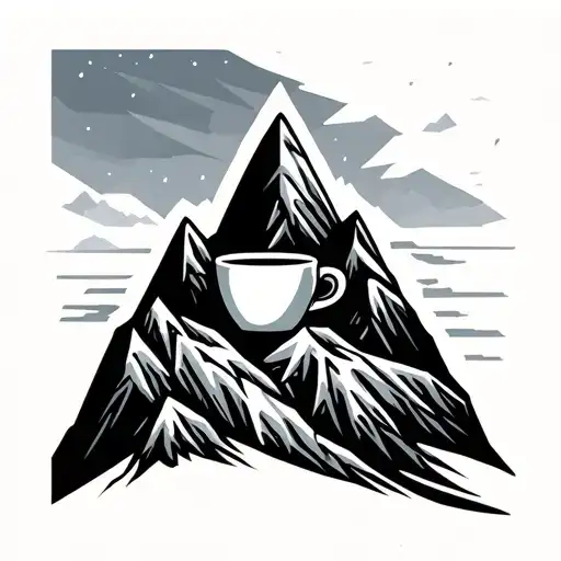 A Geometric Mountain Range With A Coffee Cup Nestled In Between The Peaks