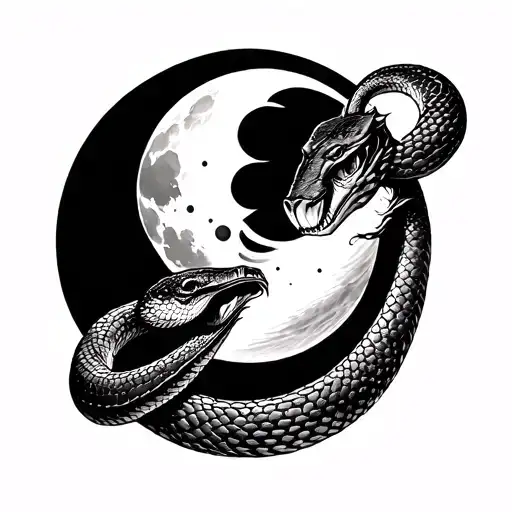 Snake And Moon Phases Showing Change Fear And Calmness