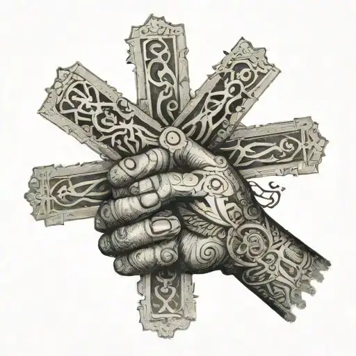Intricate Hand Holding A Cross