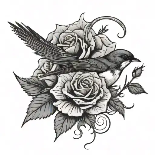 Swallow Bird And A Rose