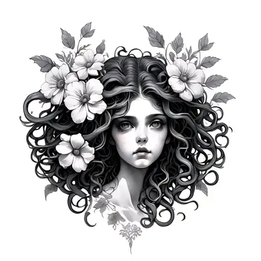 New School Medusa With Flowers Blooming