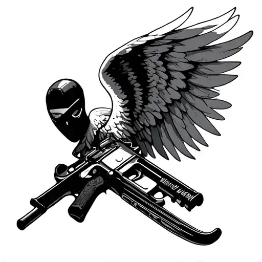 Angel With Ski Mask And Gun Minimalist