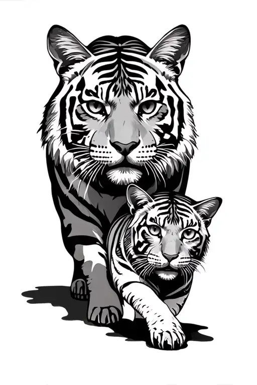 Cat And Tiger Walking