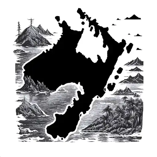 Outline Of New Zealand Map Tattoo Design
