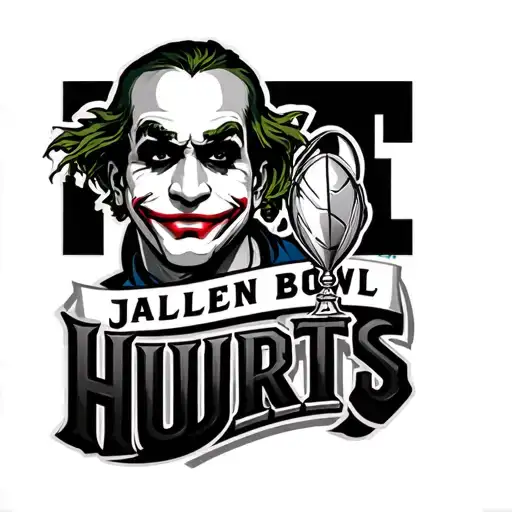 Jalen Hurts Super Bowl Trophy With Joker Font Surrounded