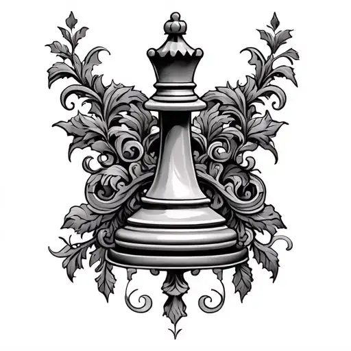 Filigree Vine Intertwined With A Queen Chess Pieces