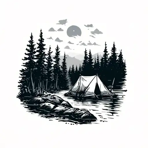 Outdoor Hiking Camping Fishing Scene