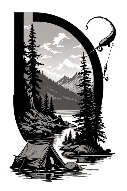 Outdoor Hiking Camping Fishing Scene