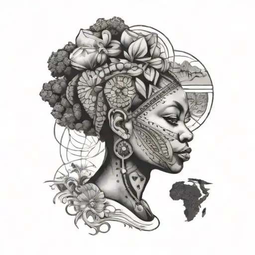 Portrait In Africa Map Tattoo Design Featuring
