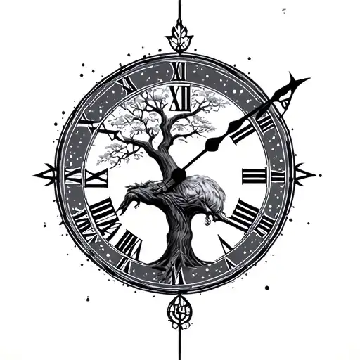 Tree In The Clock And Sagittarius Zodiac Sign