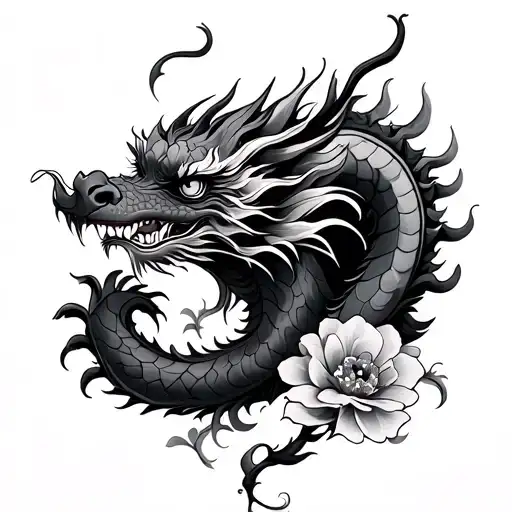 Chinese Dragon With Flowers
