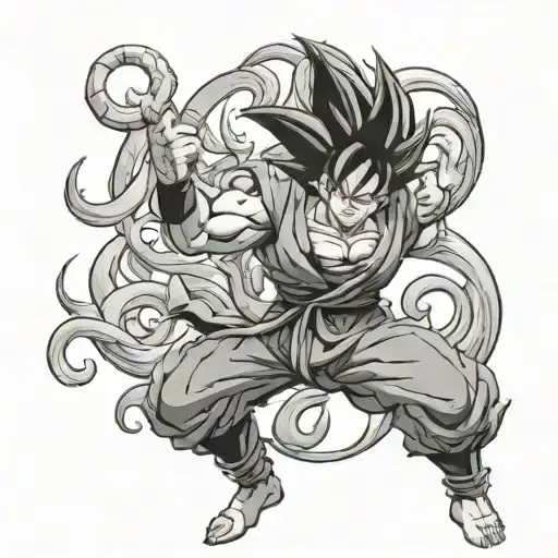 Goku In A Dynamic Fighting Pose Surrounded By Aries Ram Horns