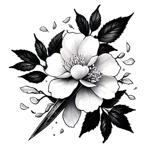 Dagger And Cherry Blossom Petals