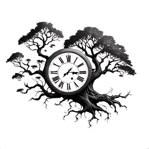 Clock And Sagittarius Zodiac And Tree