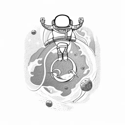 An Astronaut With An Antler In Space With A Giant Octopus Behind Him