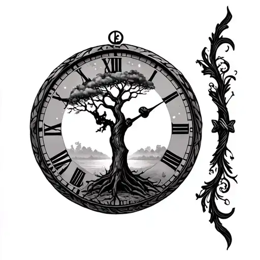 Clock And Sagittarius Zodiac Sign And Tree