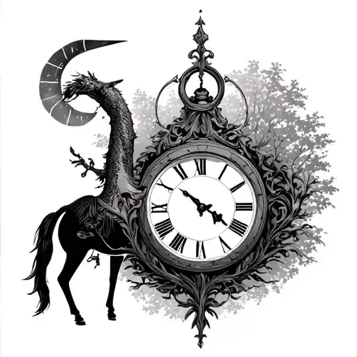 Clock And Sagittarius Zodiac Sign And Tree