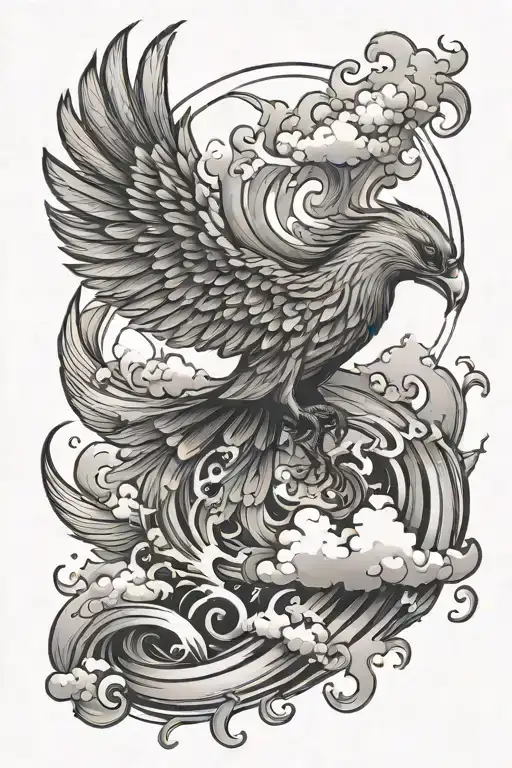 Phoenix Bird Around Clouds And Smoke With The Numbers 999 At The Bottom