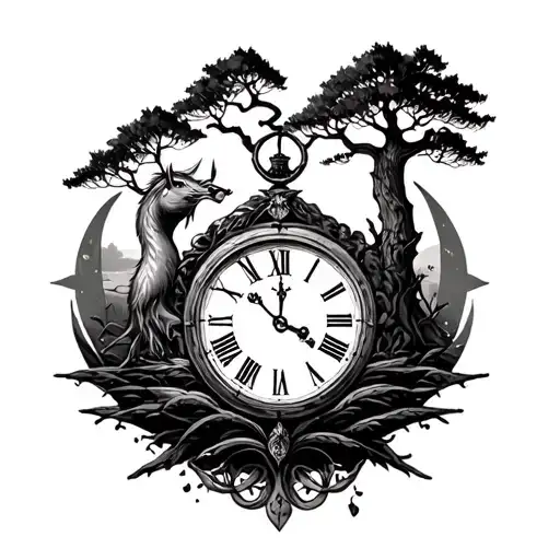 Clock And Sagittarius Zodiac Sign And Tree