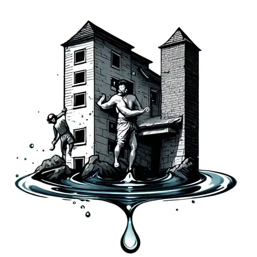 A Drop Of Water With A Little Good Man Climbing The Exterior Of The Drop