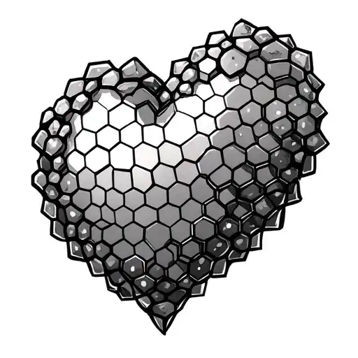 Cartoon Heart Shape Filled By Small Hexagons And Surrounded By Larg Hexagons