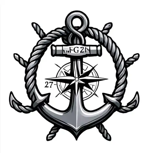 Anchor With Rope Around It And A Compass In The Middle Of The Anchor With A 27 Number On The Anchor