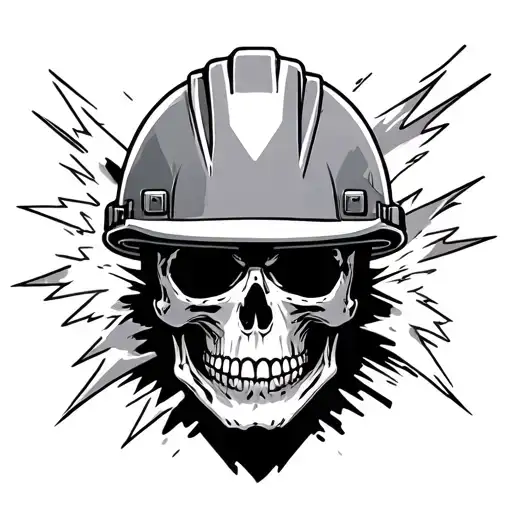 Skull With Lightning Coming From Behind And The Skull Wearing A Hard Hat