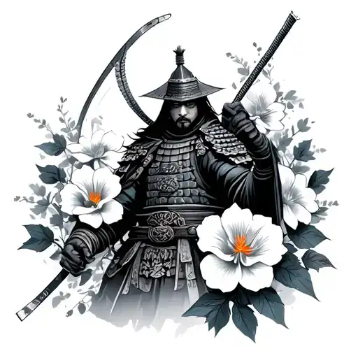 Flowers And Samurai Warrior Holding