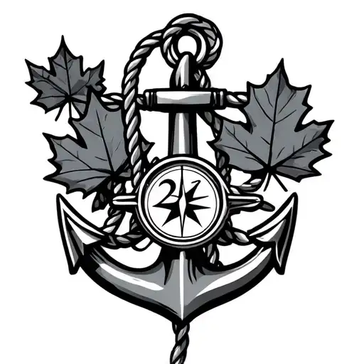 Anchor With Rope Hanging With A Compass And Maple Leaf With The Number 27 Stamped On It